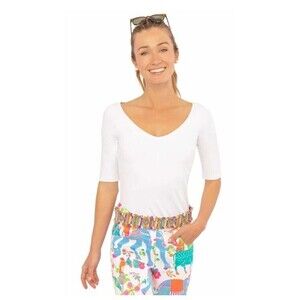 Gretchen Scott V Neck Tee NWT White Second Skin Top Blouse Retail $109 Size XXS